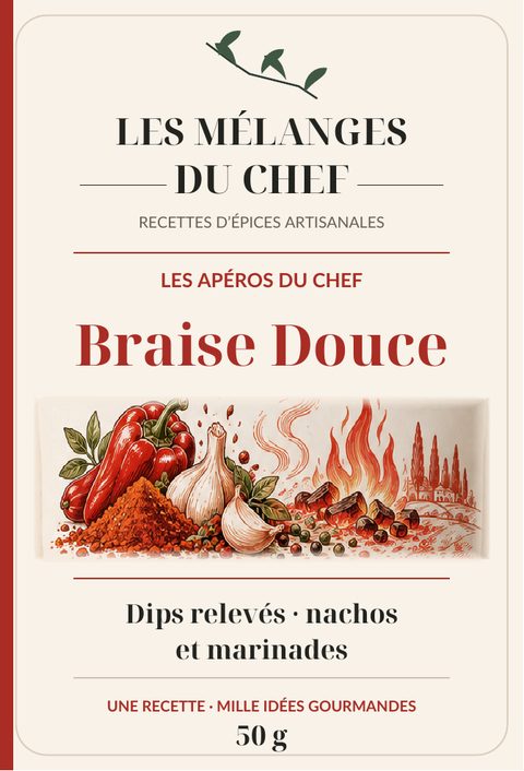 Étiquette du mélange Braise Douce, Les Apéros du Chef, 50 g