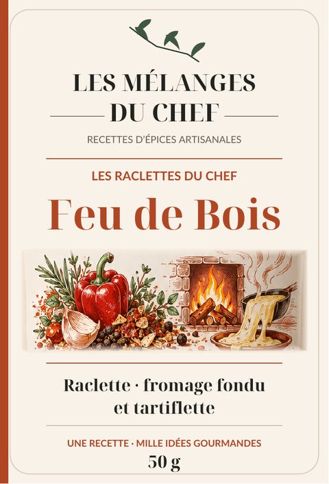 Étiquette du mélange Feu de Bois, Les Raclettes du Chef, 50 g