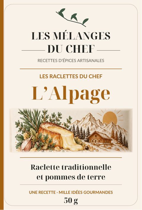 Étiquette du mélange L’Alpage, Les Raclettes du Chef, 50 g