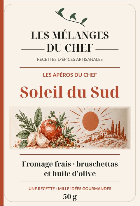 Étiquette du mélange Soleil du Sud, Les Apéros du Chef, 50 g