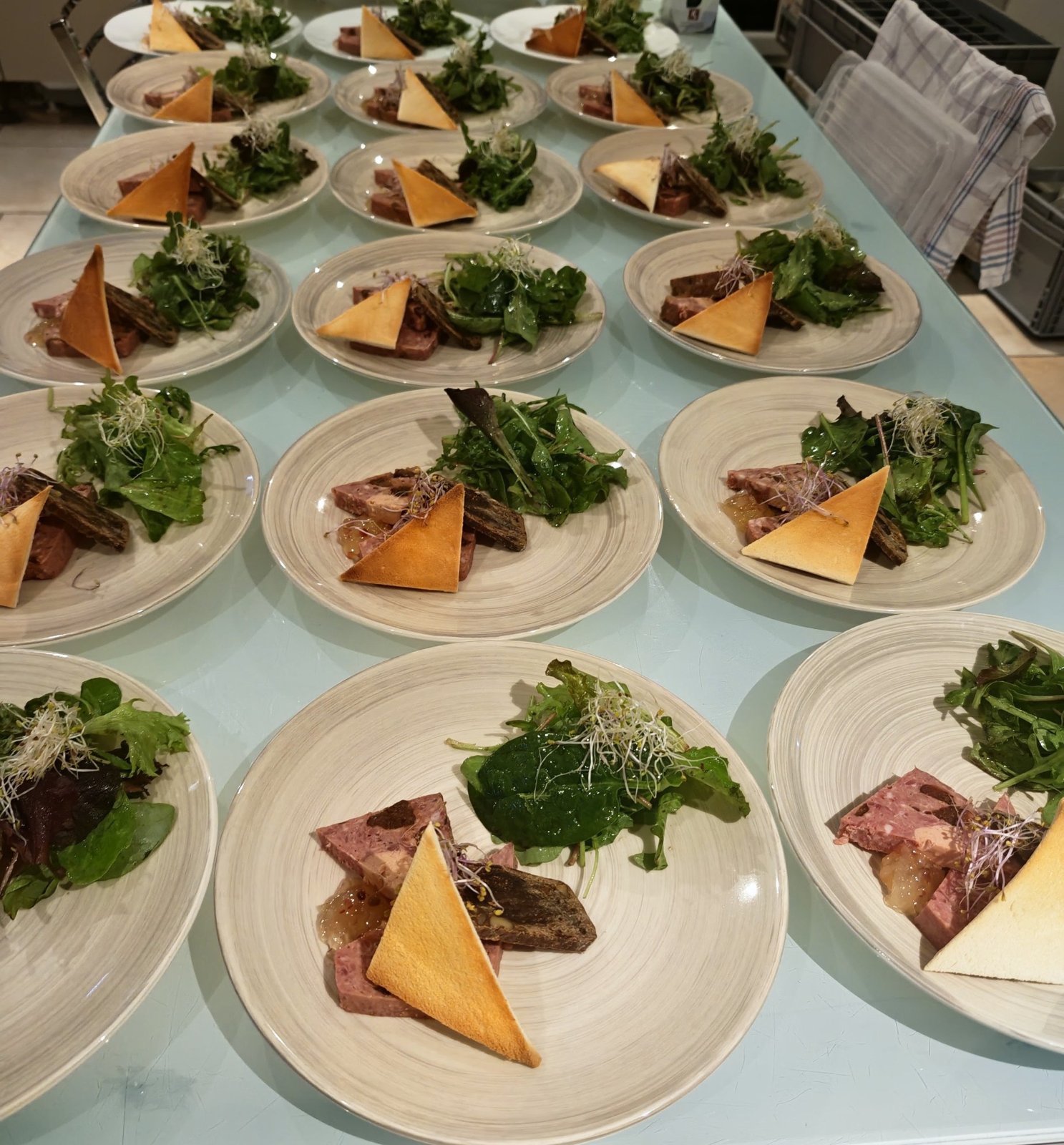 Terrine van ree en foie gras, toast en salade